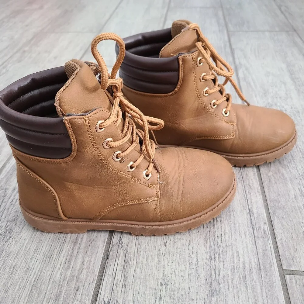 Rugged Bear Lace Up Ankle Boots Tan Brown Kids Size 13