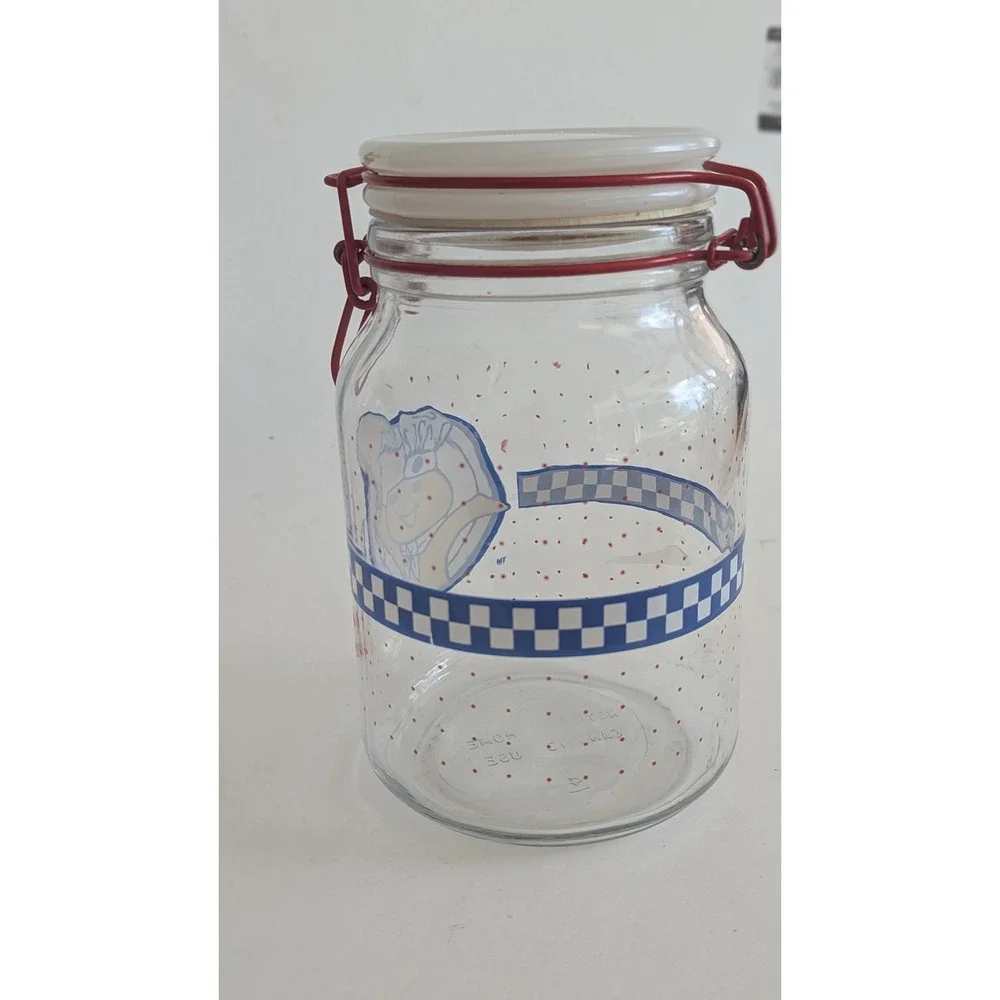 Vintage Pillsbury Doughboy Glass Canister Red Bail Poppin Fresh Polka Dot Jar