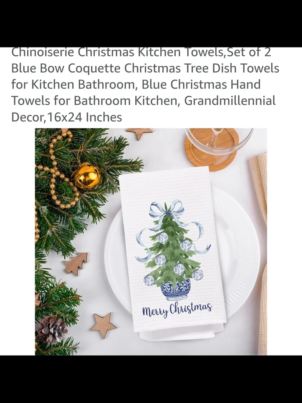 Towels Holiday Tree and Wreath Kitchen Or Face Set Blue Quality