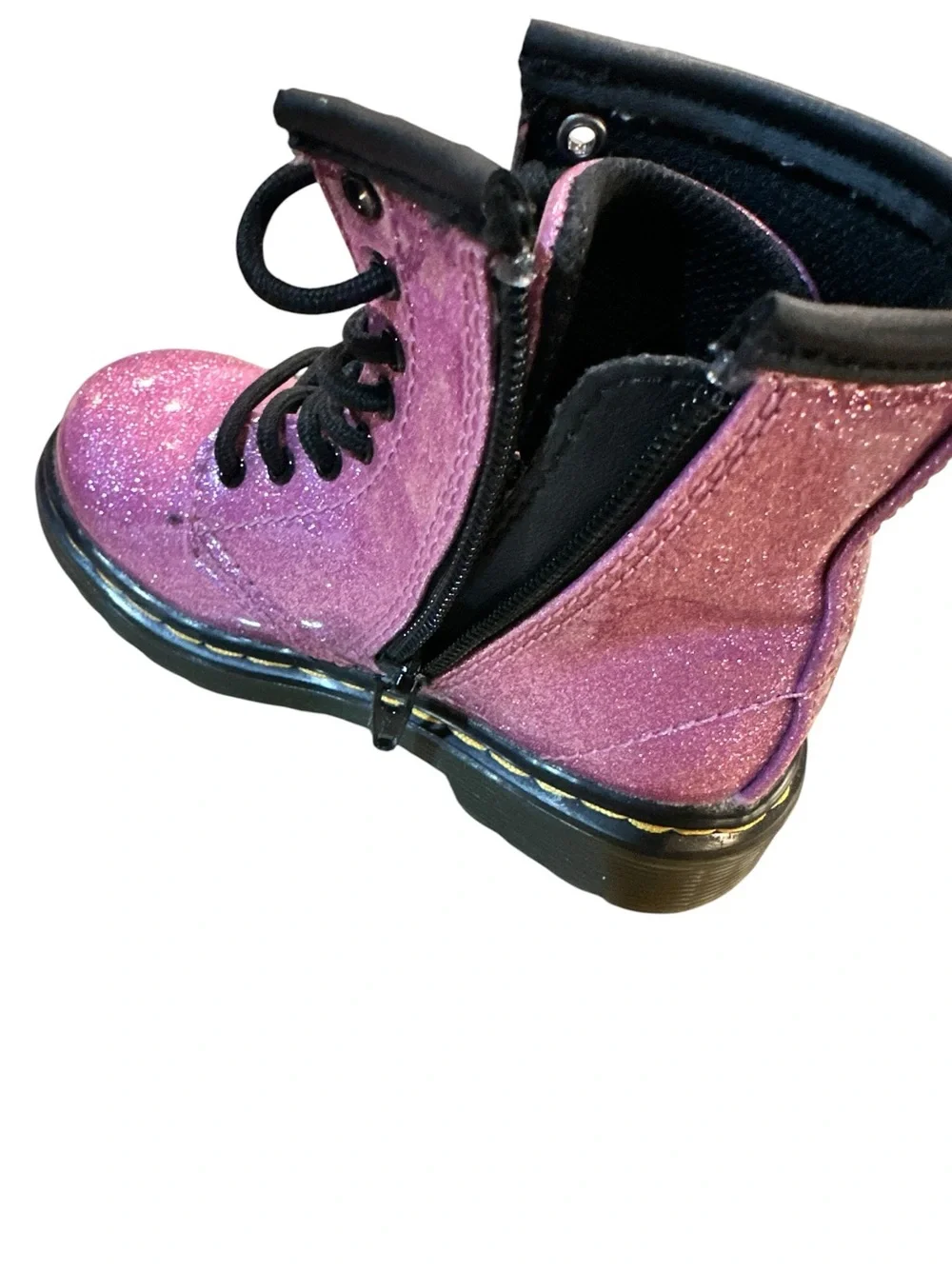 Dr. Martens 1460 Toddler Glitter Boots Pink Sparkle Lace Up Zip Sz 7US 6UK 23EU