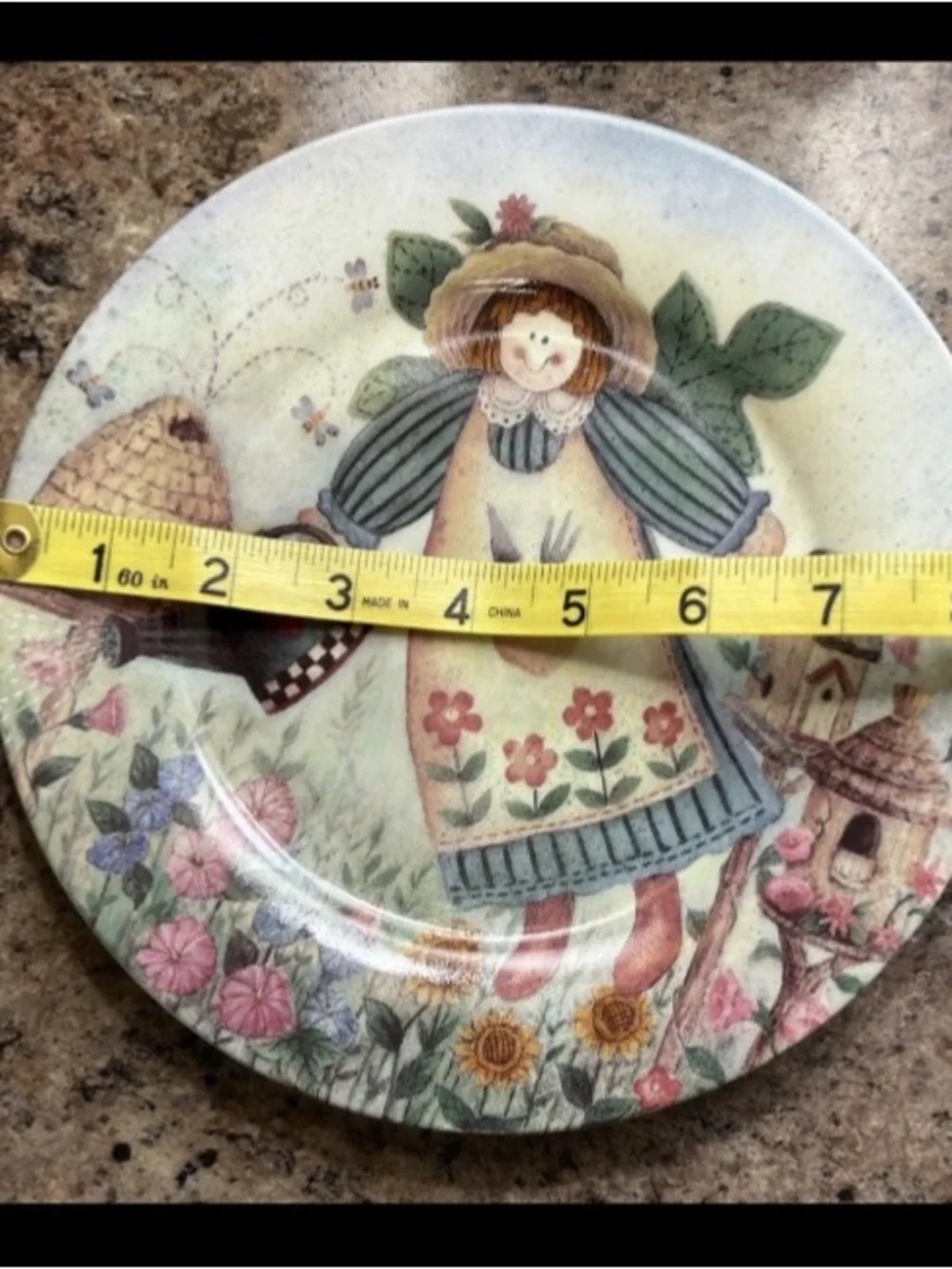 Franklin Mint Heirloom Collectors Plate “Bee An Angel” 8” Folk Art Garden Angel