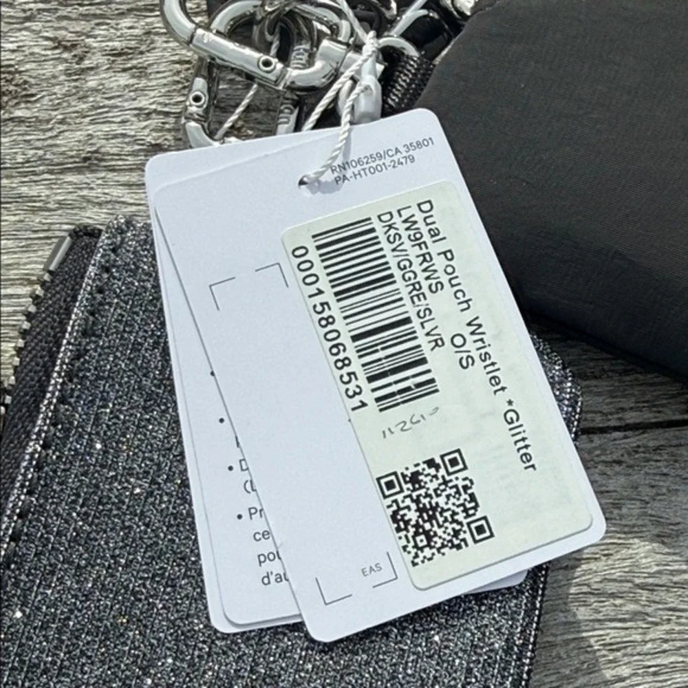 Lululemon Dual‎ Pouch Wristlet glitter Dark Silver Graphite Grey Silver NWT