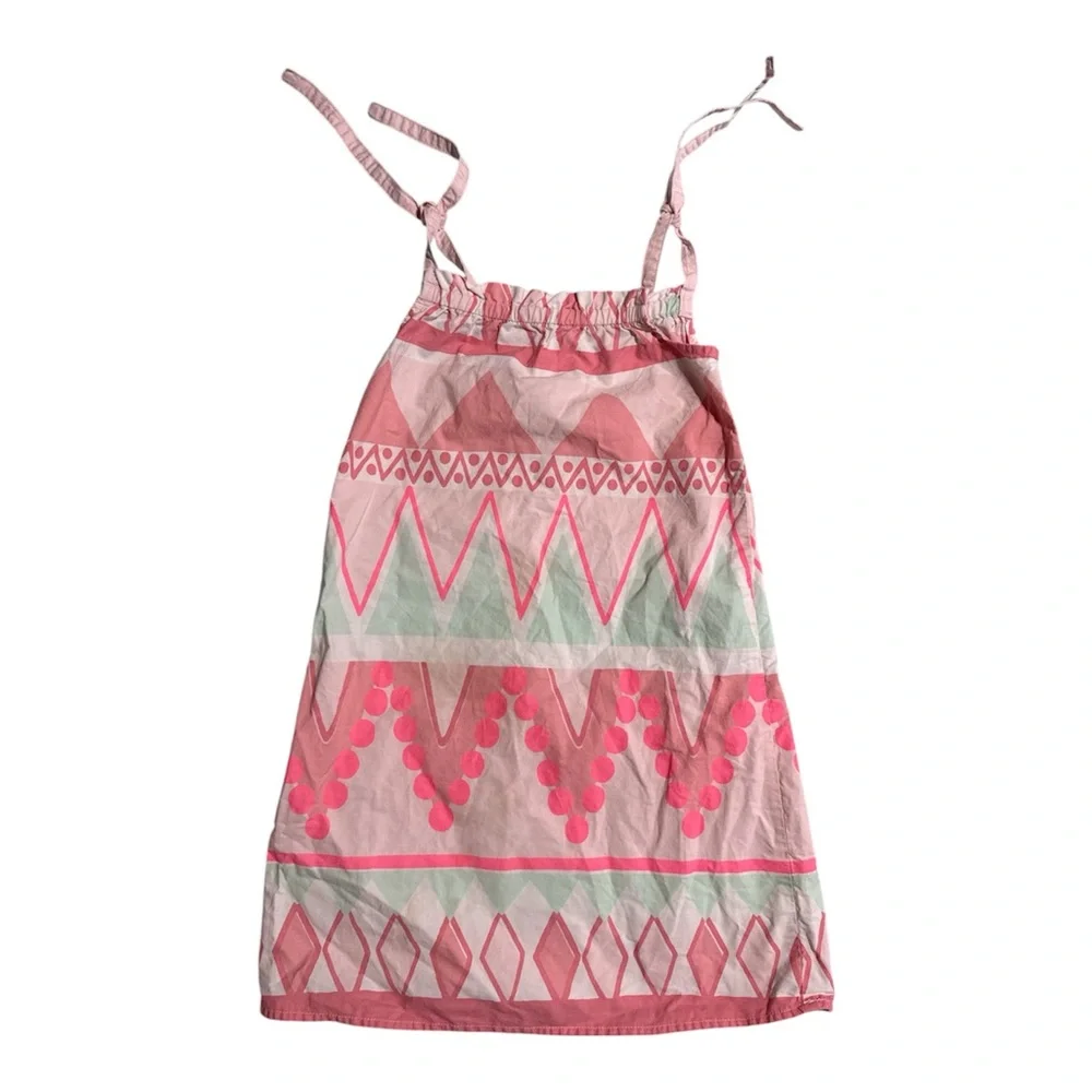 Gymboree | Girls Size 7 Pink & Mint Geometric‎ Boho Tie-Strap Cotton Sundress