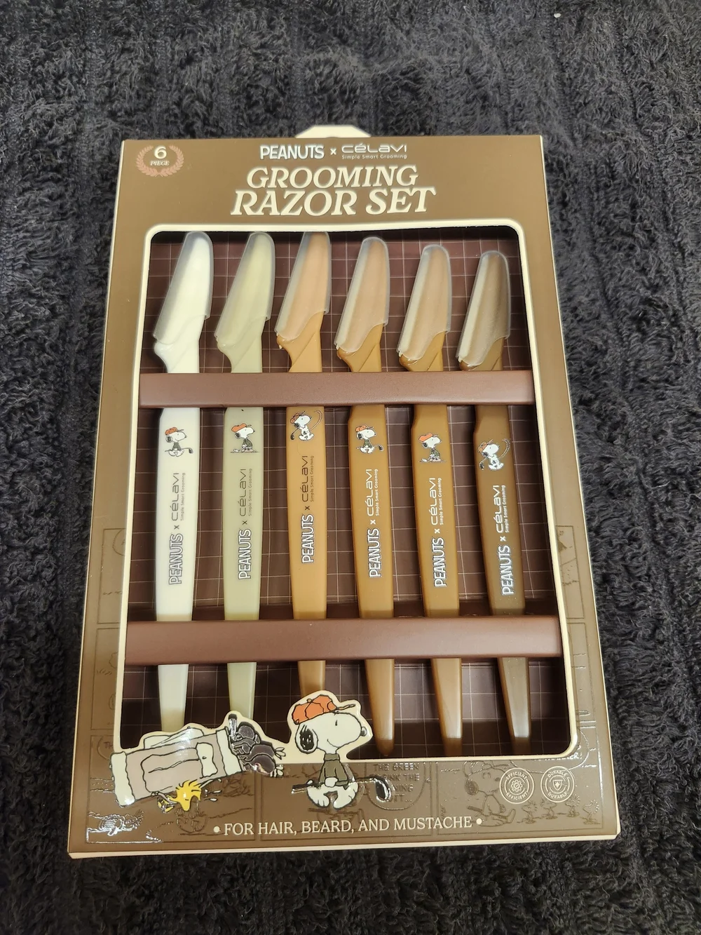 Peanuts x Celavi Men’s Grooming Razor Set - Brown & Cream