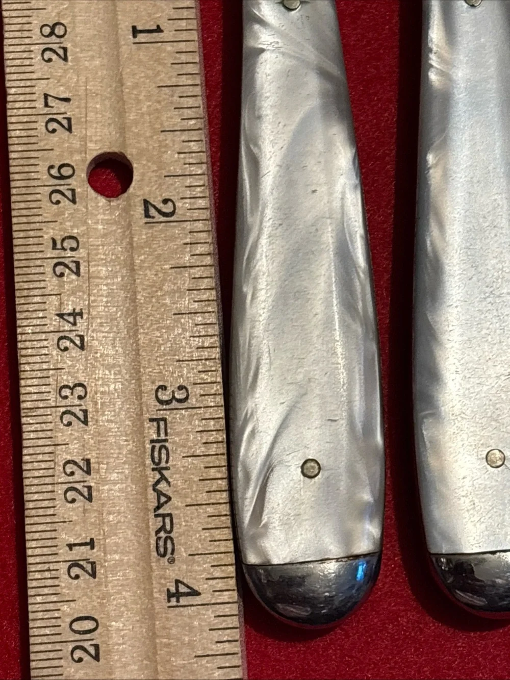 Unique Vintage Pearl-Effect Handle Steak Knives with Silver Blades , Germany