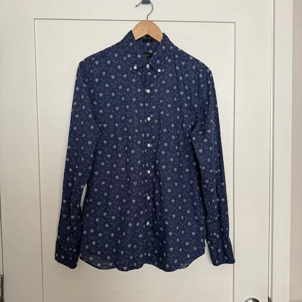 J Crew Shirt Mens Sz M Navy Blue Slim Fit Floral Button Down Long Sleeve Preppy