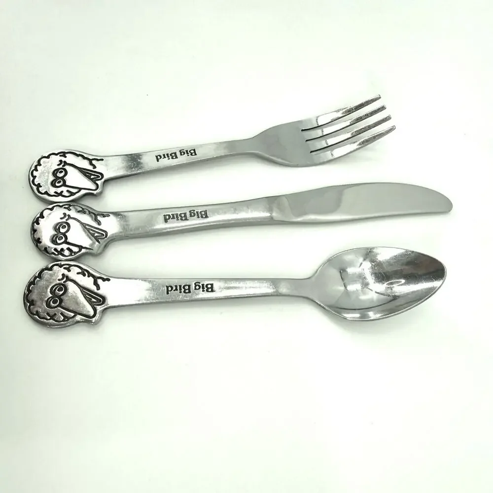 Demand Inc. BIG BIRD Stainless Korea Muppets Childs Spoon, Fork, Knife Vintage