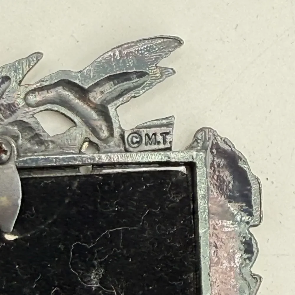 Vtg Pewter Small Picture Frame ~ 5”x3.5” Hummingbirds‎ Floral Leaves EUC