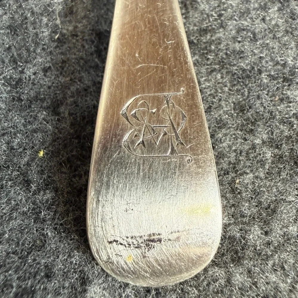 Antique‎ William Page WP EP Silver Plate Teaspoon Monogrammed Fiddle Shell Spoon