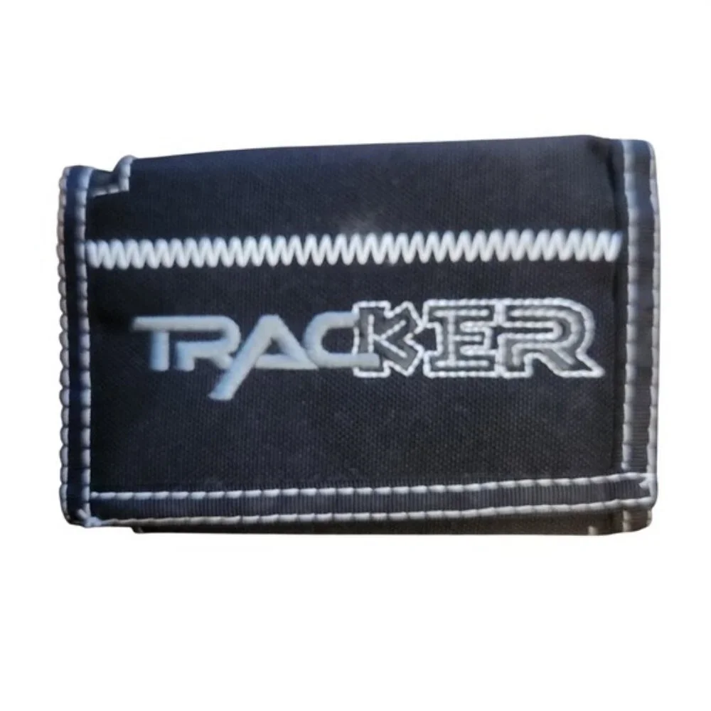 Y2k Tracker Black Tri Fold Wallet Zipper Coin Pocket Durable Canvas‎ Stitching