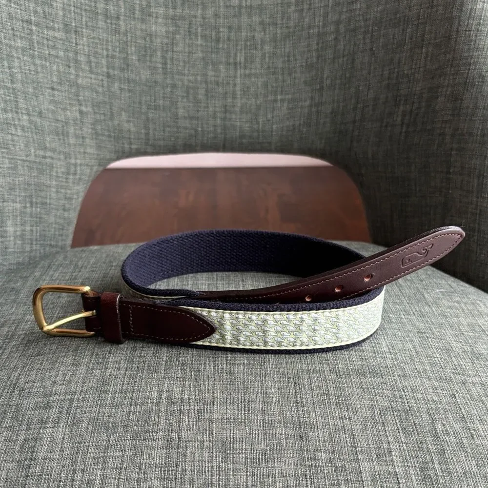Vineyard Vines Kids boys Navy green whale preppy Belt solid brass buckle NWOT