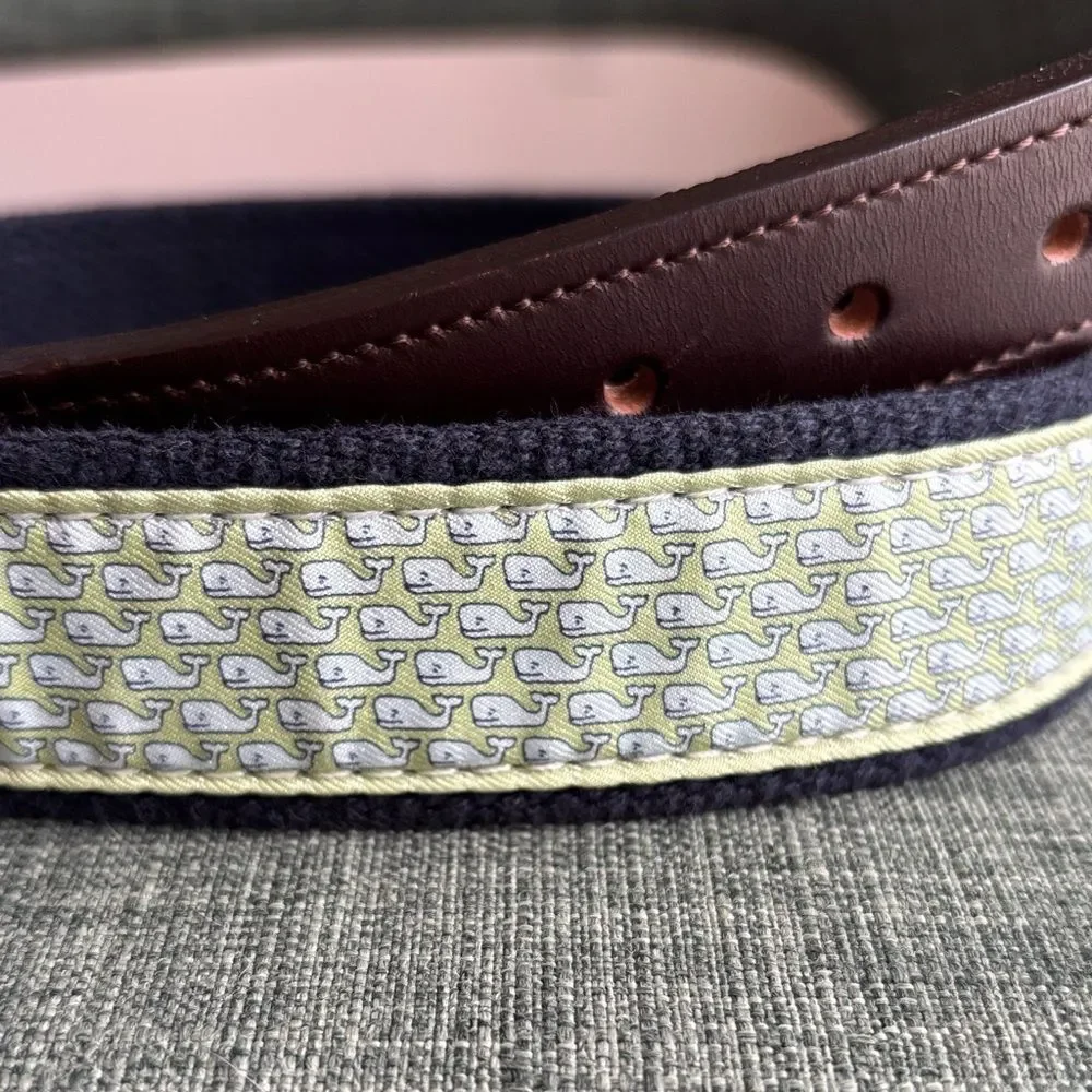 Vineyard Vines Kids boys Navy green whale preppy Belt solid brass buckle NWOT