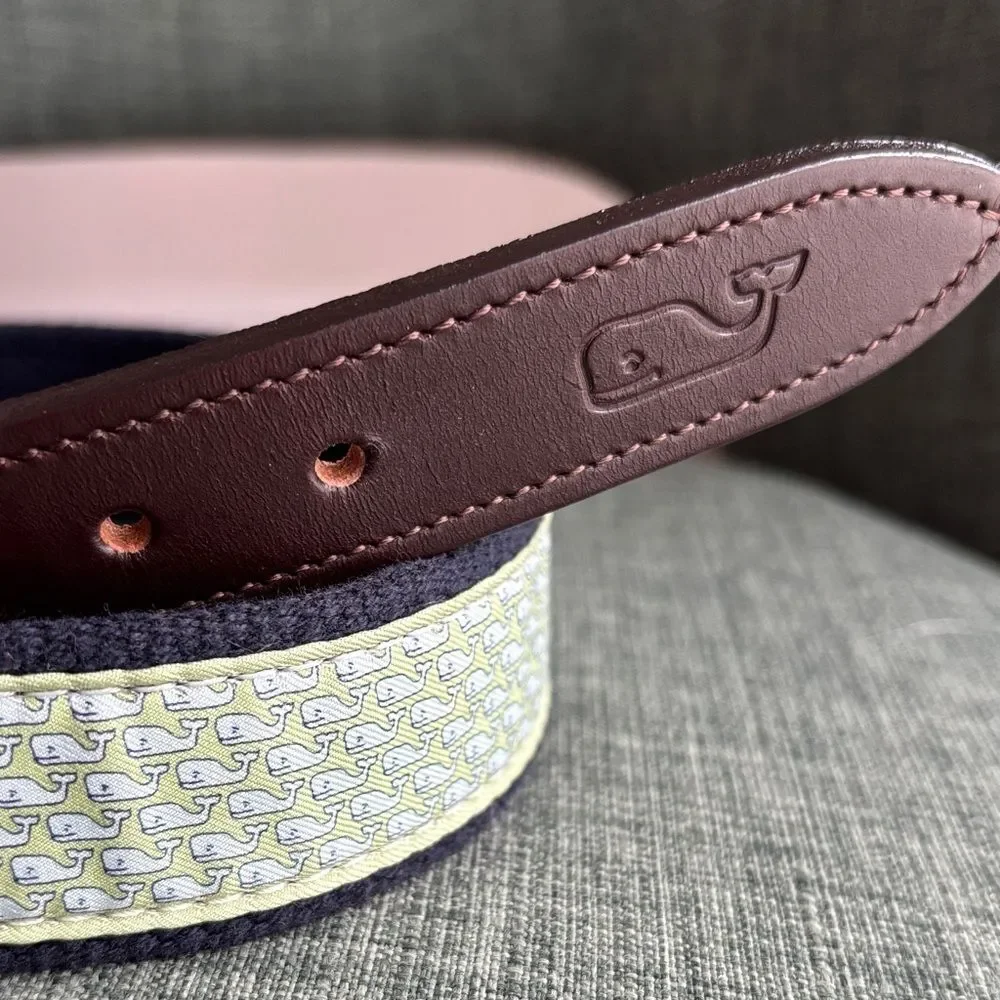 Vineyard Vines Kids boys Navy green whale preppy Belt solid brass buckle NWOT