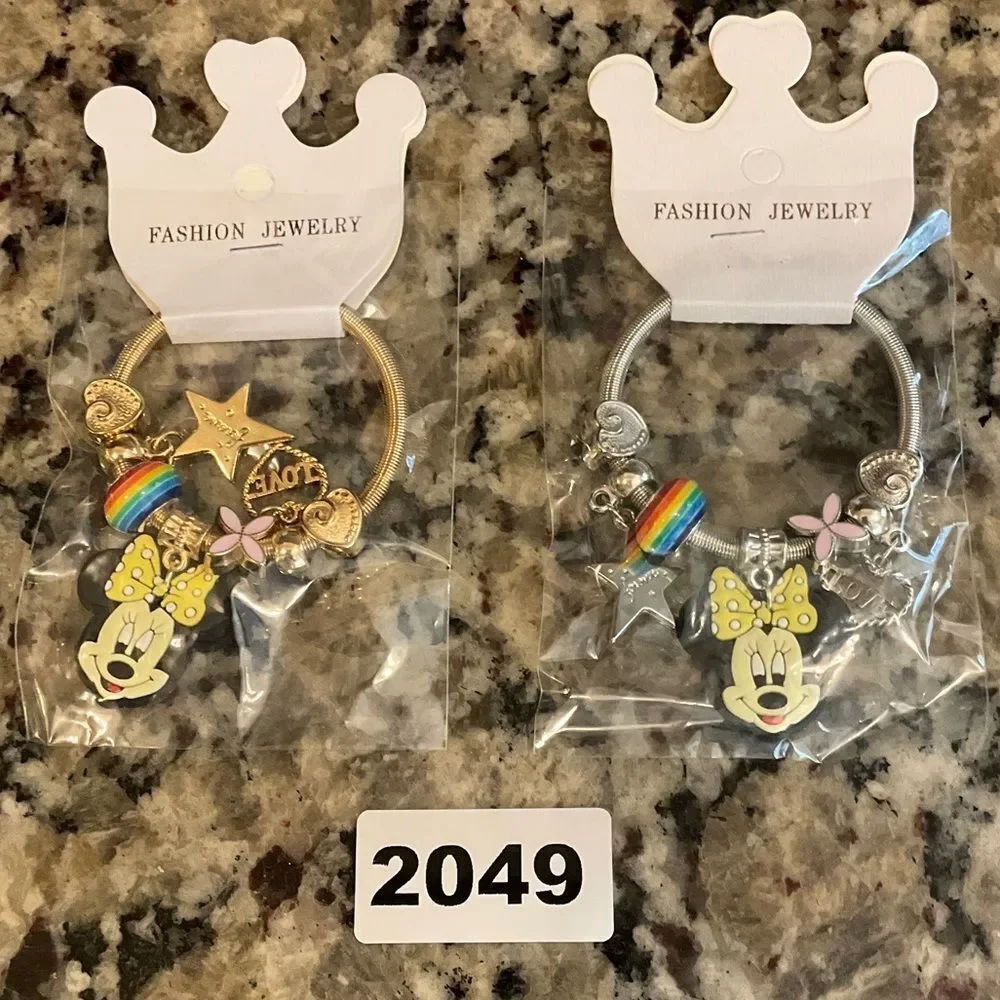 2050 Mini Mouse Gold Or Silver Kids Stretchy Charm Bracelet‎