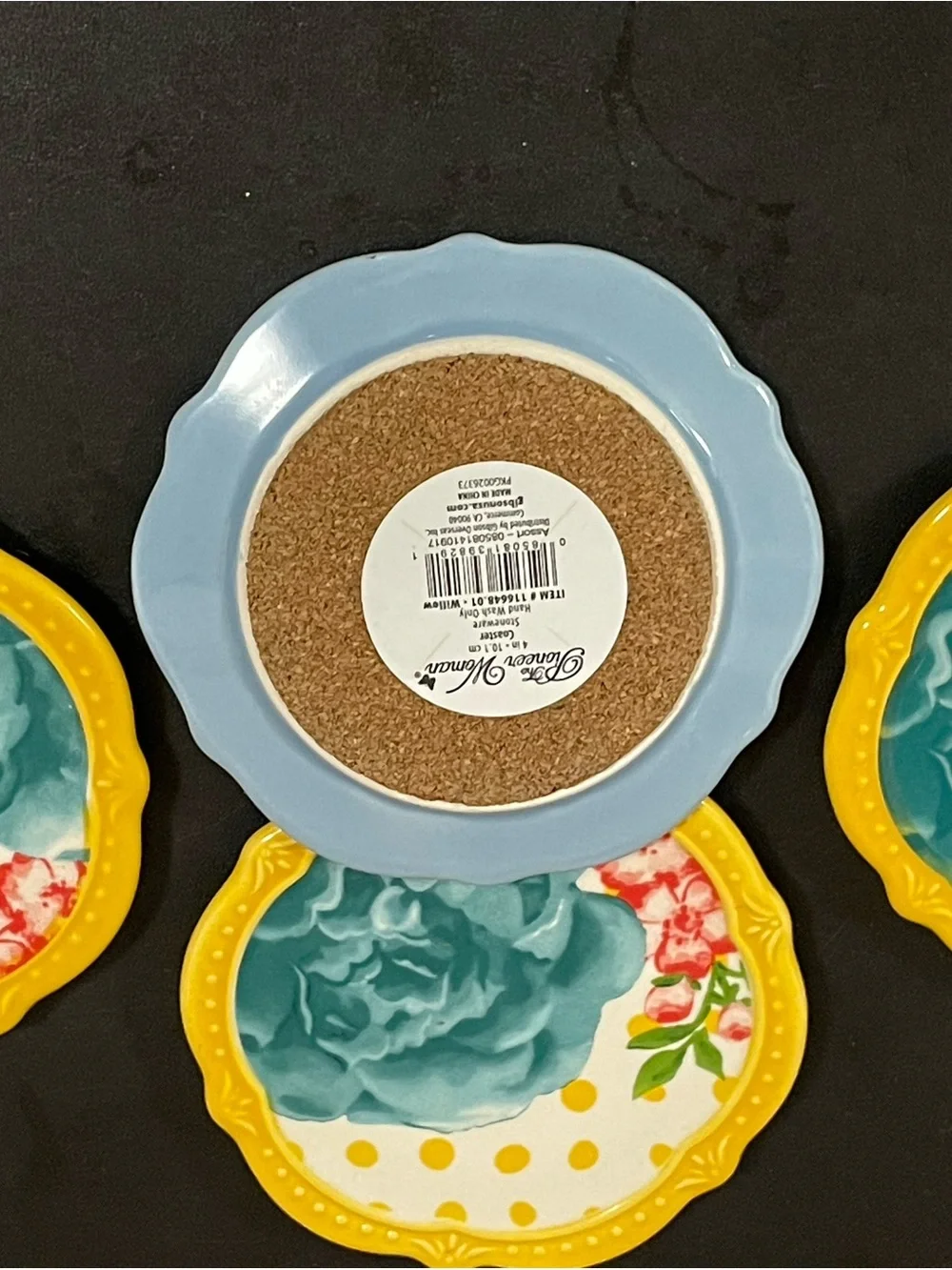 The Pioneer Woman Floral Ceramic Coasters in Yellow, Teal, Blue