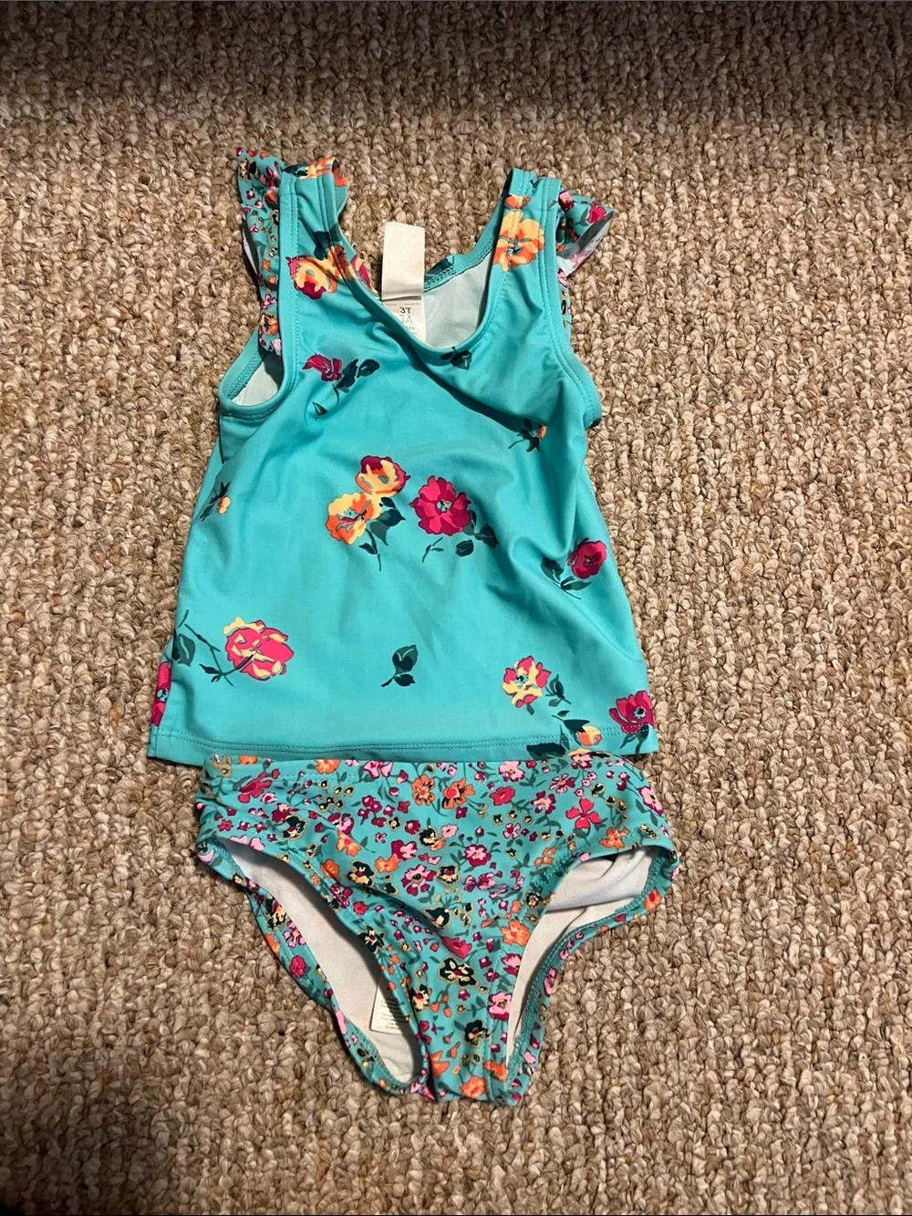 OshKosh B'gosh Teal Floral Tankini Set with Pink and Yellow Flowers