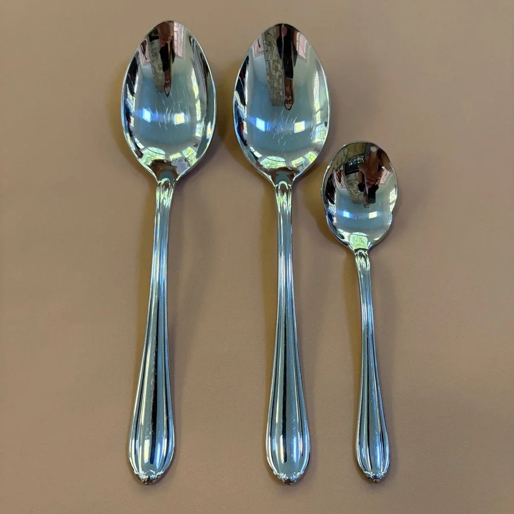 Gorham Melon Bud Glossy 18/8 Stainless 2 Serving Spoons & 1 Sugar Spoon 3pc Set