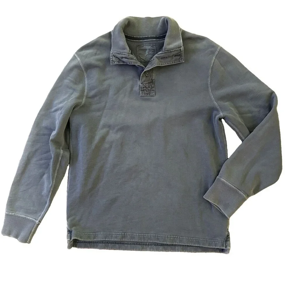 J Crew Henley Broken In Fleece Sweatshirt Mens Sz M Grunge Gray Cotton Popover
