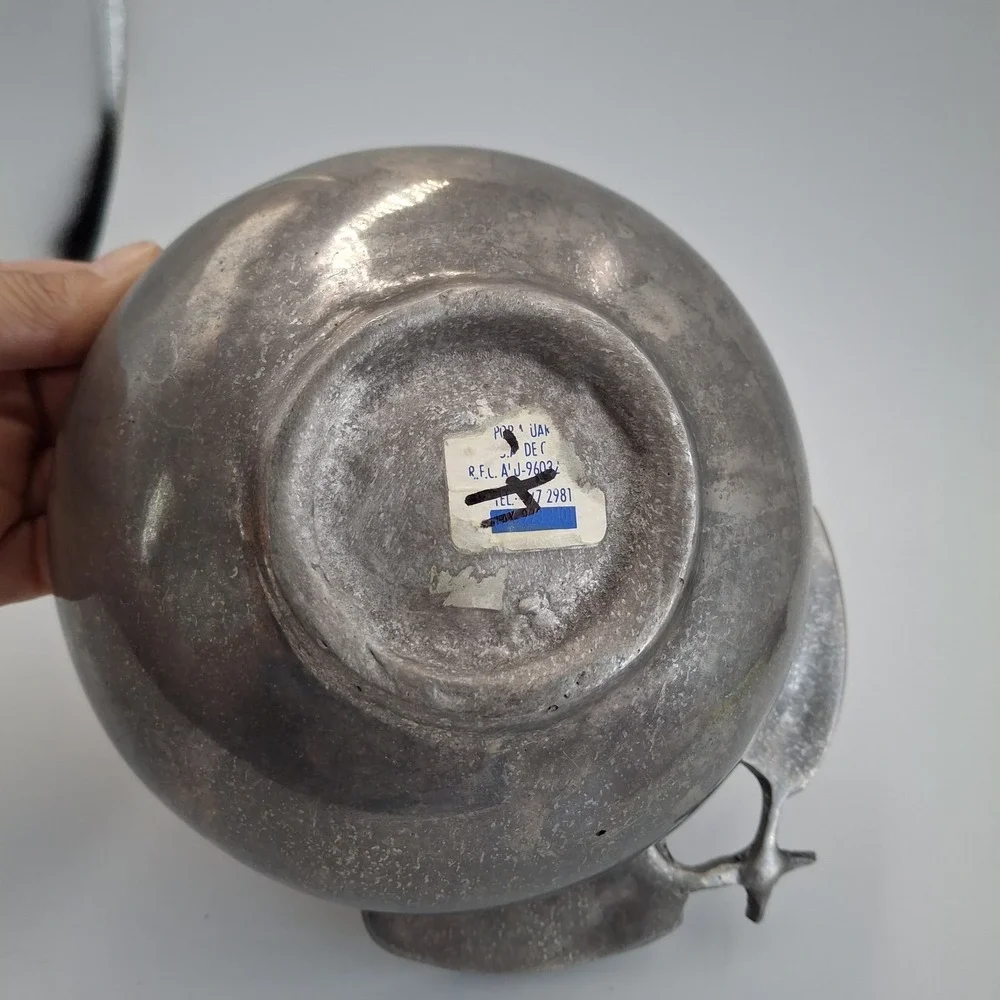 Vintage Mexican Pewter Chili Pepper Handle Bowl Poma-Uar Mexico Silver‎ Tone 6