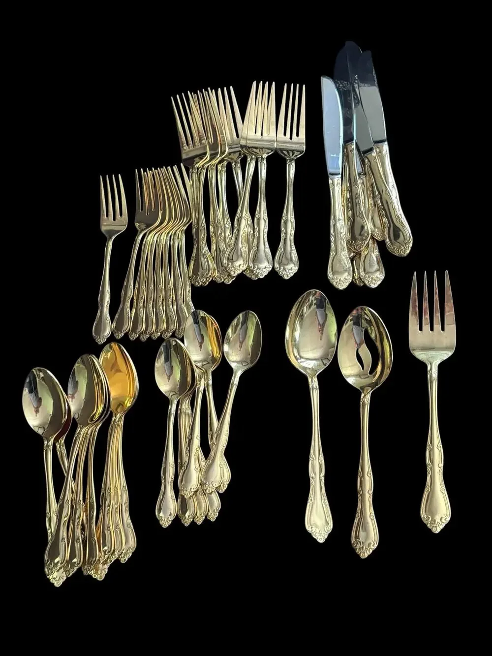 International Silver Co. Service for 8 Gold Flatware Fancy MCM Flatware Exc Cond