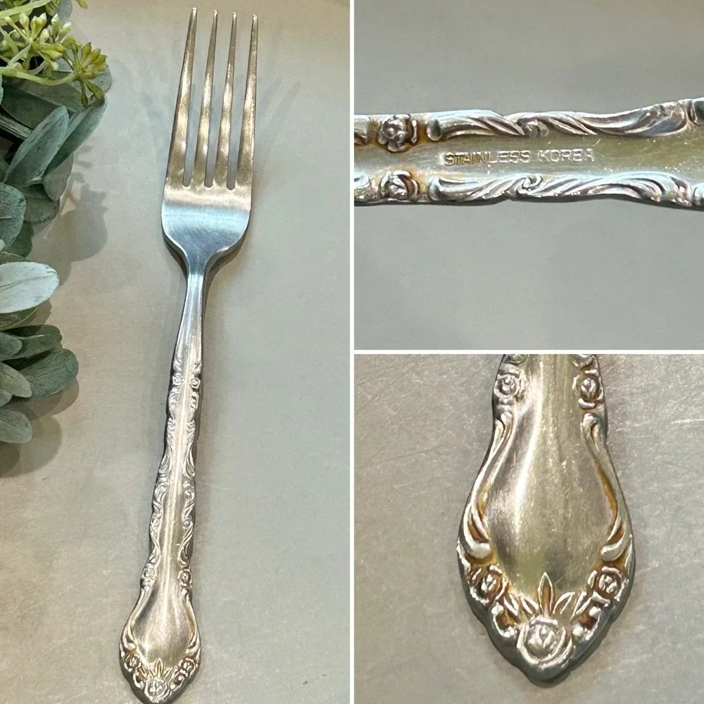 Dinner Fork Gigi International Silver IS Stainless Deluxe Glossy Floral‎ Korea