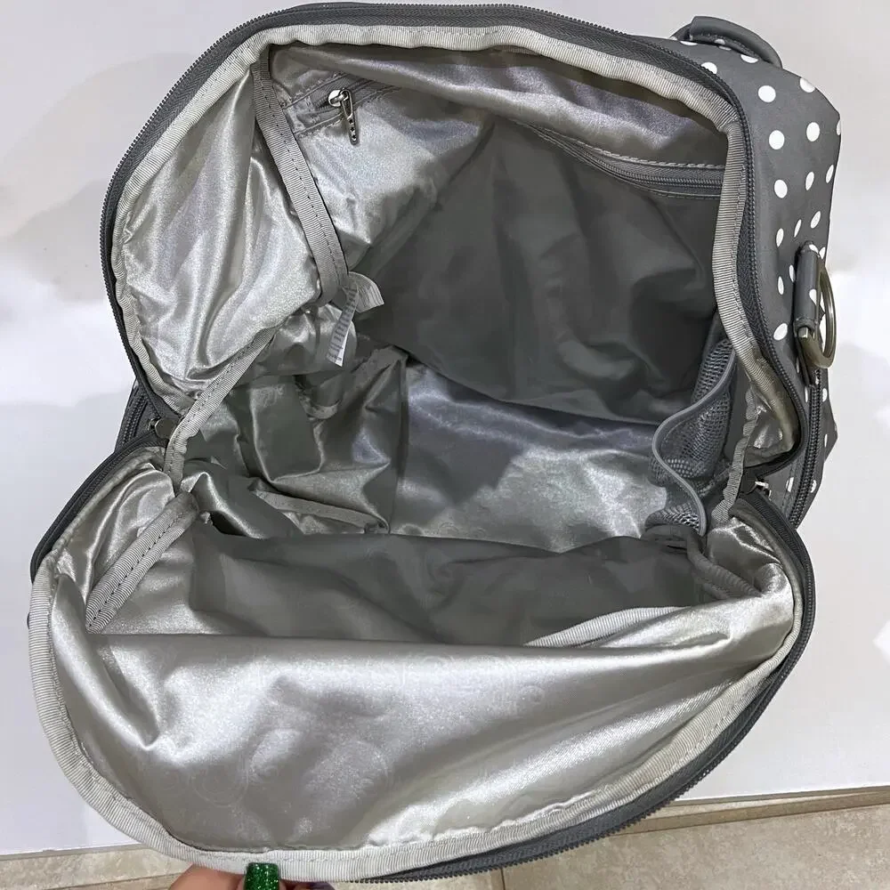JuJuBe Nurtured Large Breast Pump Backpack Diaper Baby Bag Polka Dot Gray White