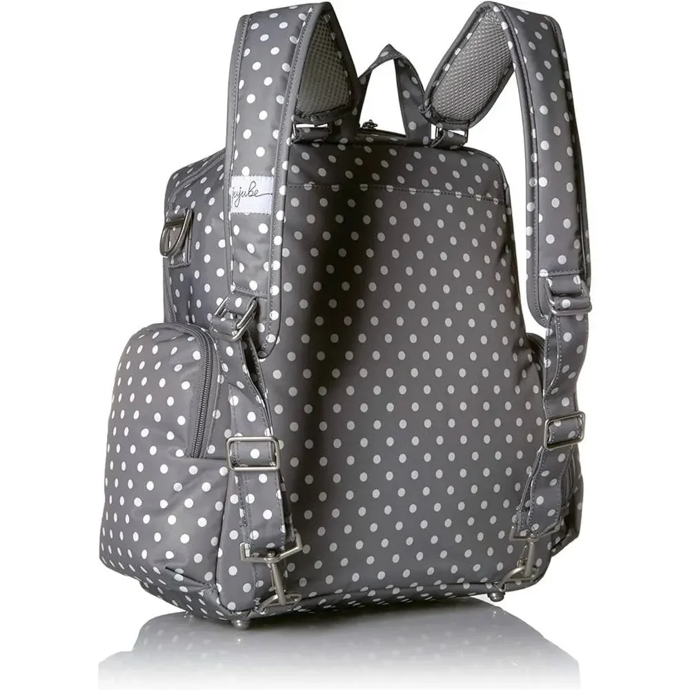 JuJuBe Nurtured Large Breast Pump Backpack Diaper Baby Bag Polka Dot Gray White