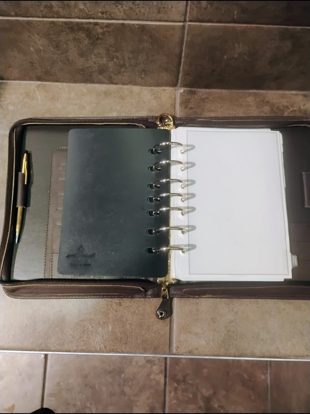 Vtg Brown Leather Zip Organizer  Gold Accents 10k GP Cross Mechanical Pencil