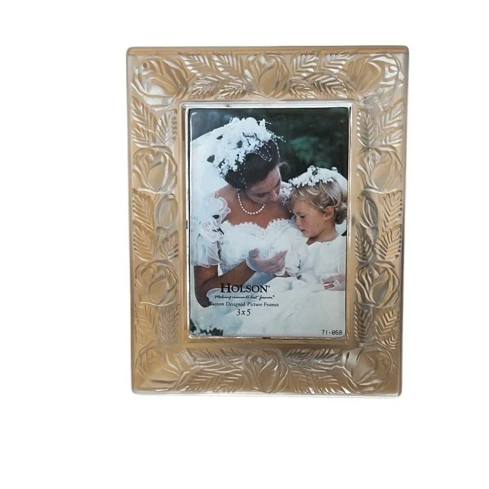 Holson Vintage Heavy Glass Roses Custom Designed Picture Frame 3x5