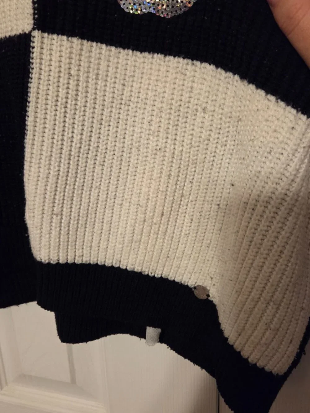 Justice Black and White Checkerboard Sequin Rainbow Sweater — Girls Size Large (