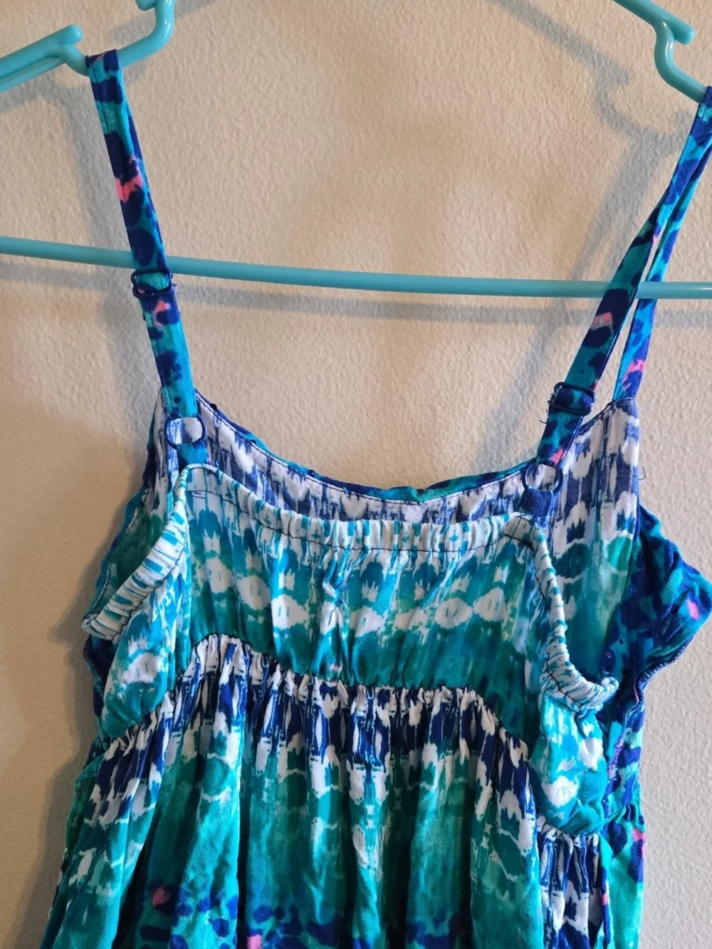 Justice Teal Turquoise Blue Patterned Maxi Dress with Pink Accents Size 10 1/2