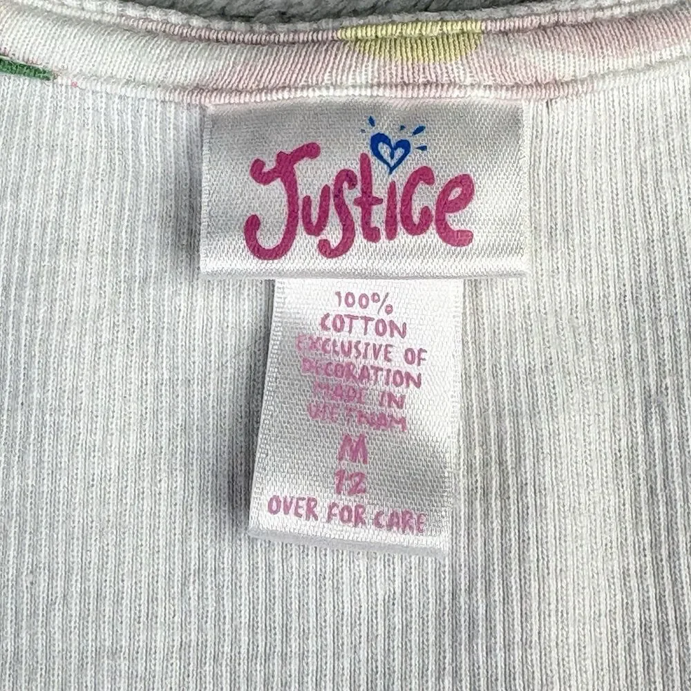 Vintage Y2K Justice Ribbed Tank Girl M White Graphic Floral Logo Bling Kawaii