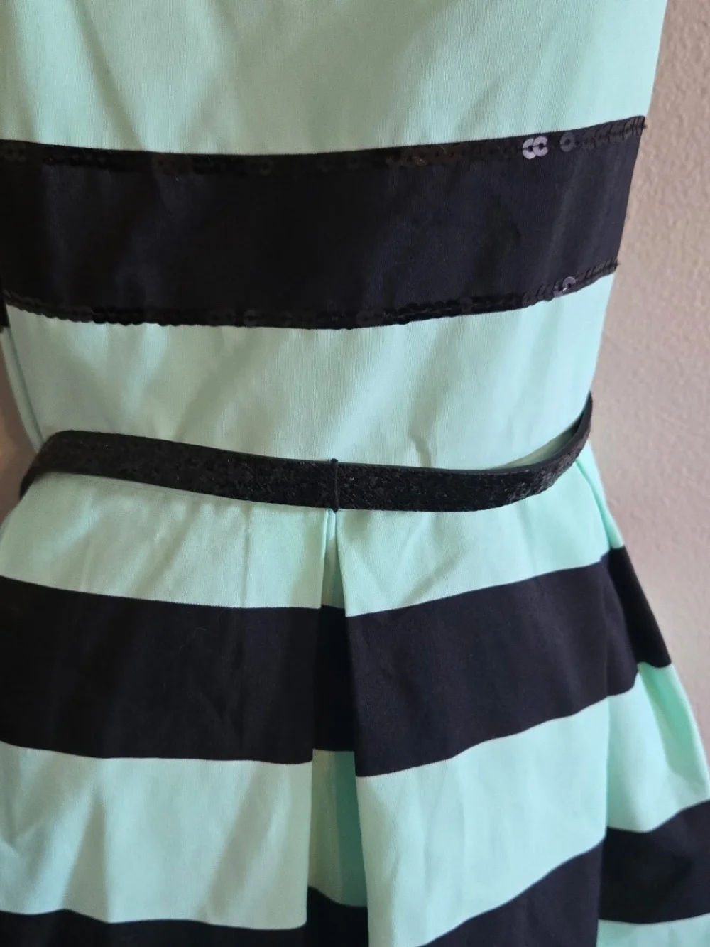 Justice Mint and Black Striped Fit-and-Flare Dress Size 10