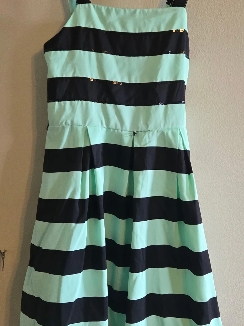 Justice Mint and Black Striped Fit-and-Flare Dress Size 10