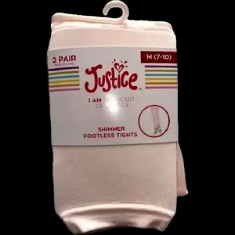 NWT 2 pair justice pink tights !!!! New !! Shimmer footless tights