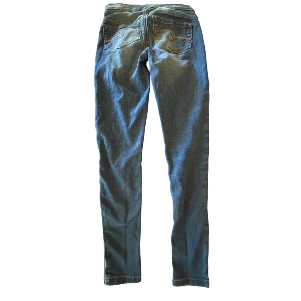 Justice Girls Blue Distressed Mid Rise Denim Leggings Slim Fit Jeggings Size 10S