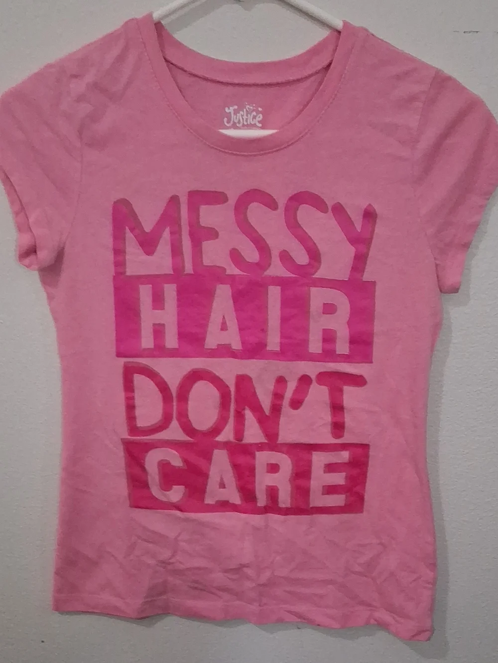 Justice Pink Graphic Tee with Dark Pink Lettering