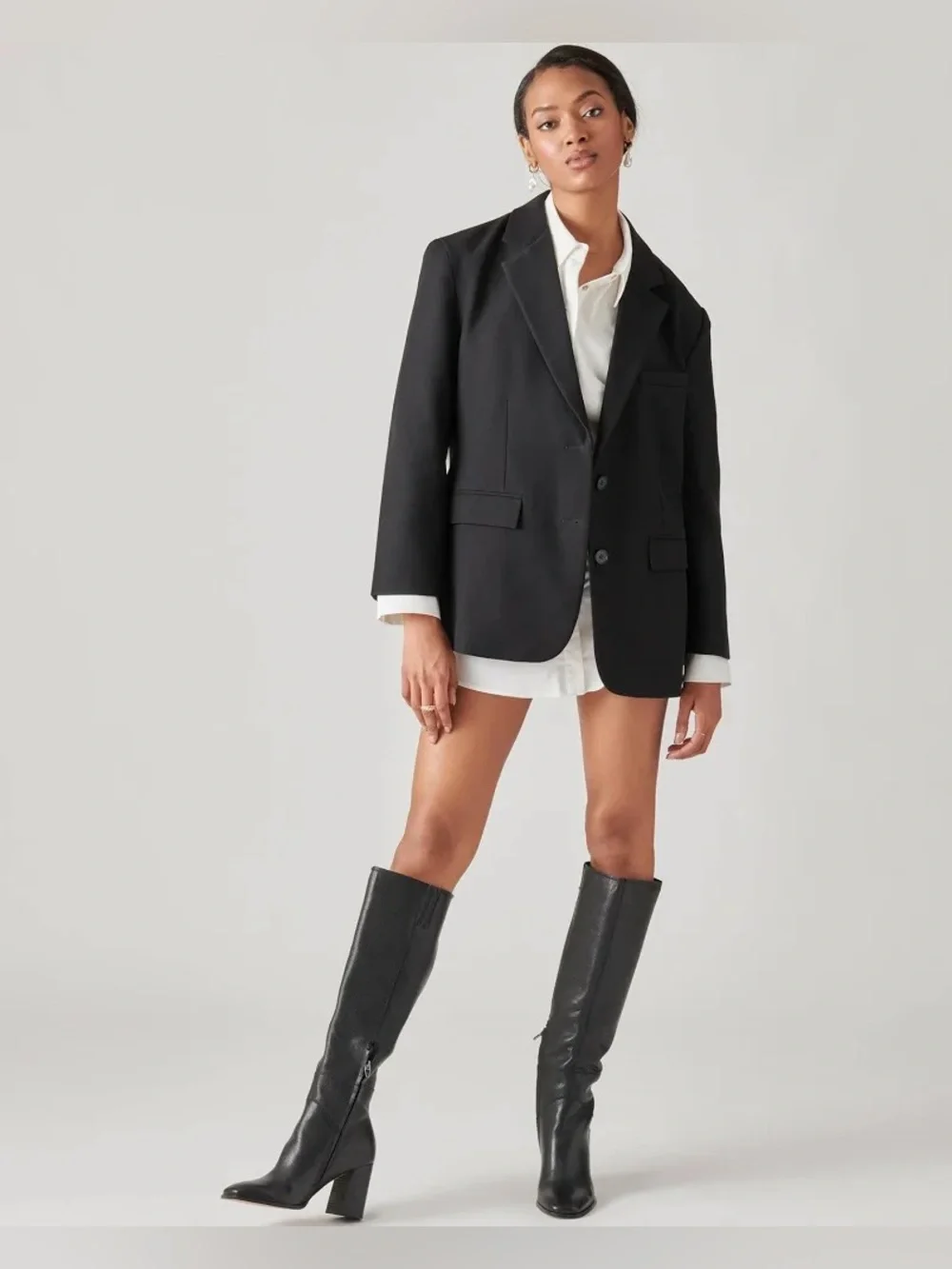 Dolce Vita Flynn Black Leather Knee-High Block Heel Boots for Women