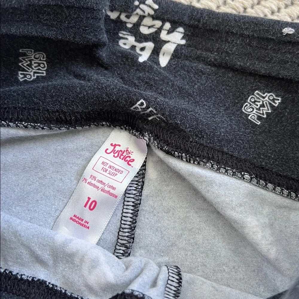 Justice Black Leggings with White Text Print