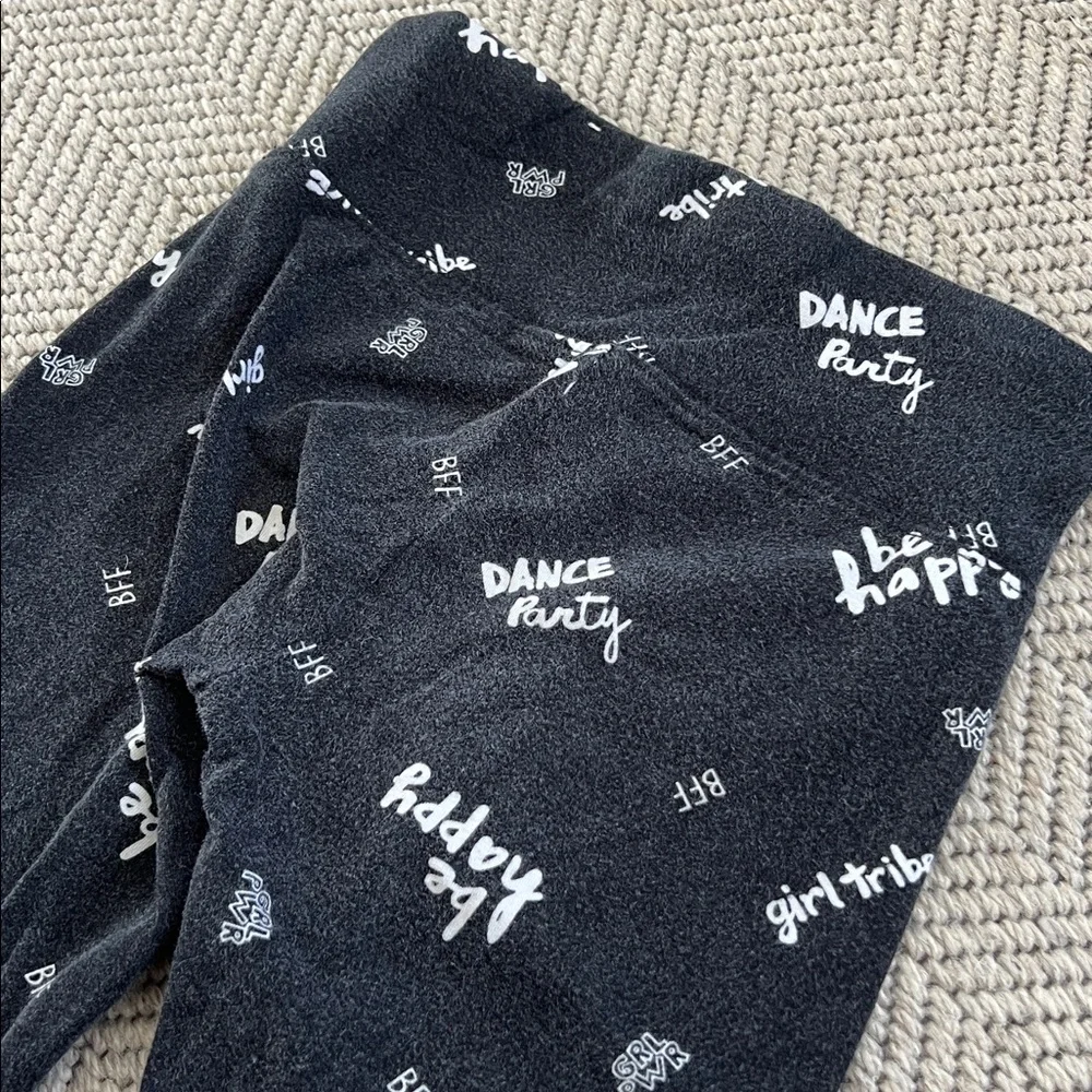 Justice Black Leggings with White Text Print