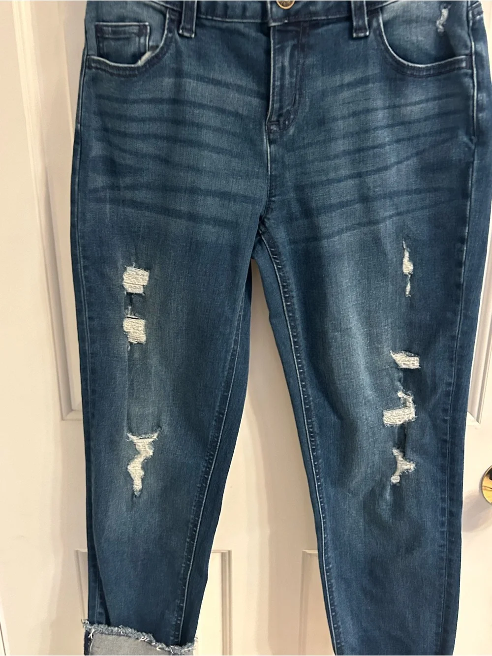 Girls Justice Dark Blue Distressed Cropped Jeans