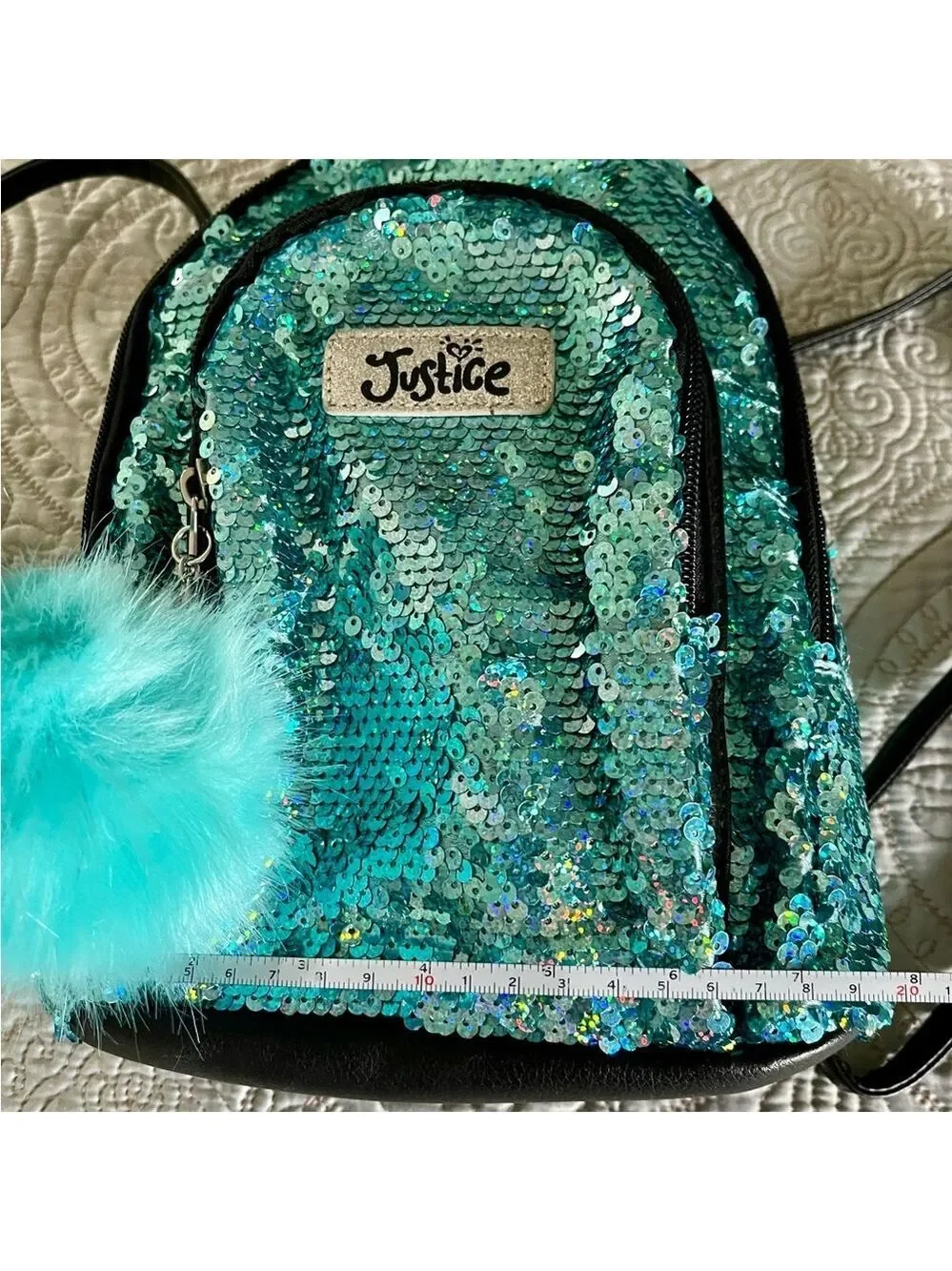 NWOT JUSTICE Backpack in Bright Blue Sparkles with handle and adjustable straps