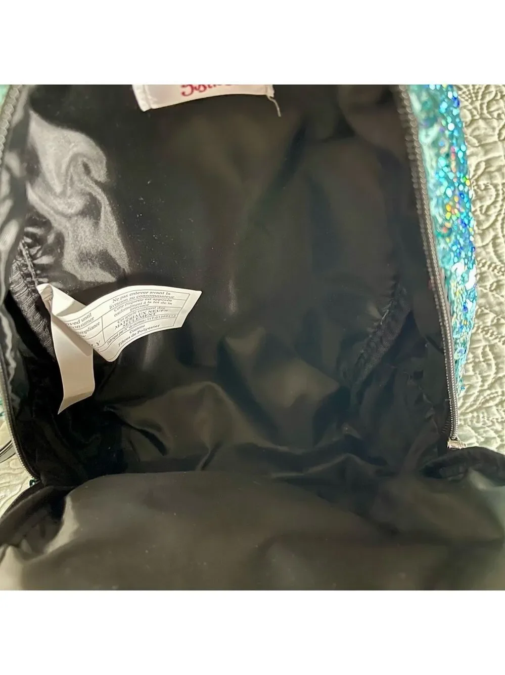 NWOT JUSTICE Backpack in Bright Blue Sparkles with handle and adjustable straps