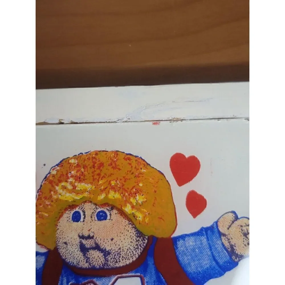 Vintage GLASS Cabbage Patch Doll Picture Cat & Hearts Rare