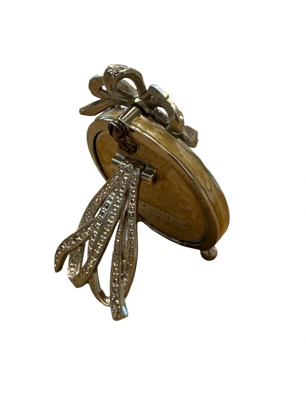 Jay Strongwater Round Photo Frame with Crystal Bow - Rhinestone Accents. Vintage
