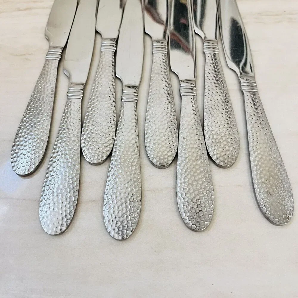 8pc TOWLE Logan Hammer Ring Stainless Hammered Solid Dinner Knives 9 3/8