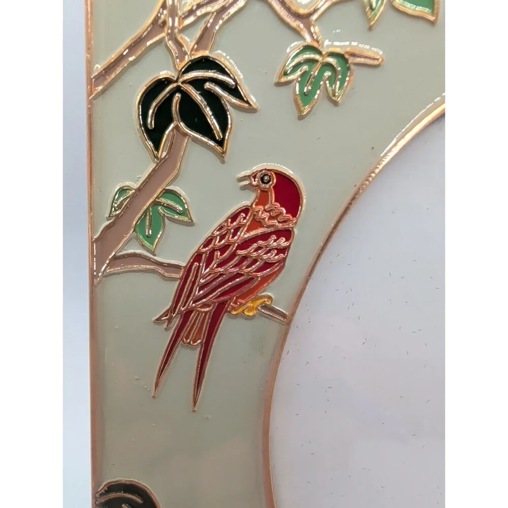 Vtg Hallmark Enamel And Brass Photo Frame Red Bird Tree Leaves Branches