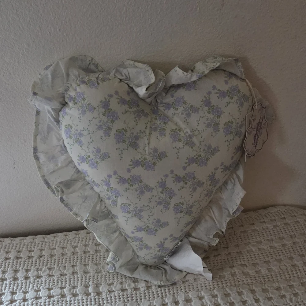 Stylehouse Do Not Disturb Purple Floral Embroidered Ruffled Heart Pillow