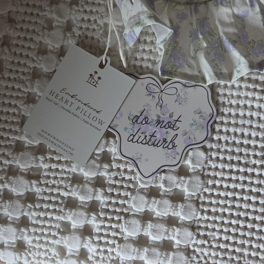 Stylehouse Do Not Disturb Purple Floral Embroidered Ruffled Heart Pillow