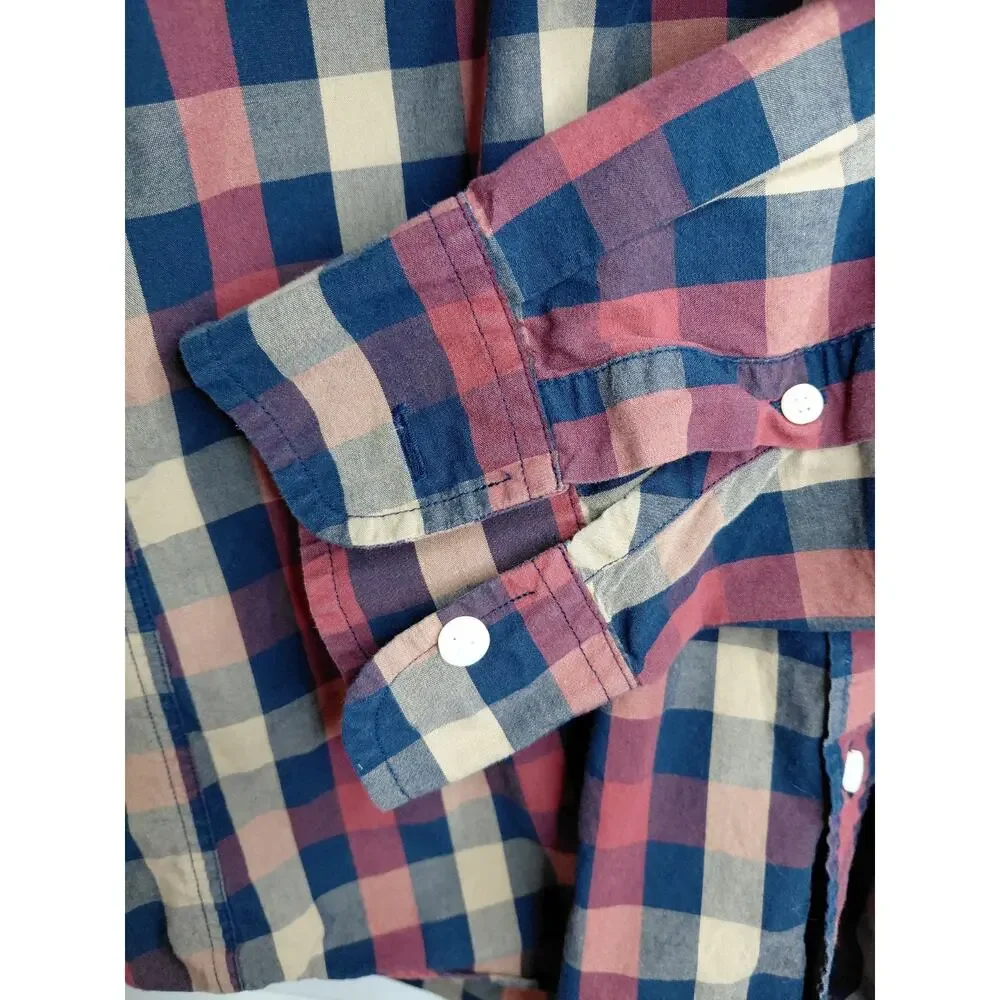 J.Crew Men's Slim Fit Red Navy Plaid Button-Up Shirt XL Preppy Streetwear Cotton